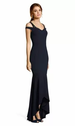 Adrianna Papell - AP1E202959 V-Neck Fitted Trumpet High Low Dress -Deals Adrianna Papell Store adrianna papell ap1e202959 v neck fitted trumpet high low dress special occasion dress 28754029051987