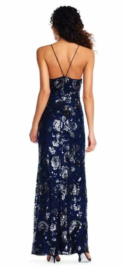 Adrianna Papell - AP1E202991 Floral Sequined Halter Sheath Dress -Deals Adrianna Papell Store adrianna papell ap1e202991 floral sequined halter sheath dress special occasion dress 6922010820691
