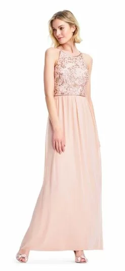 Adrianna Papell - AP1E203111 Bedazzled Halter Chiffon A-line Dress