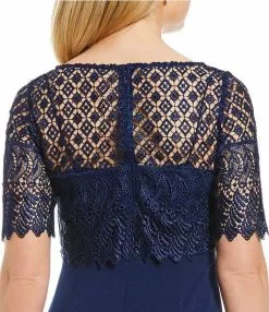 Adrianna Papell - AP1E203288 Lace Popover Bateau Evening Dress -Deals Adrianna Papell Store adrianna papell ap1e203288 lace popover bateau evening dress special occasion dress 7739302412371