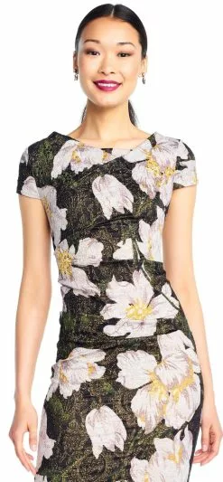 Adrianna Papell - AP1E203398 Floral Patterned Bateau Sheath Dress -Deals Adrianna Papell Store adrianna papell ap1e203398 floral patterned bateau sheath dress special occasion dress 28786971312211