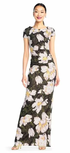 Adrianna Papell - AP1E203398 Floral Patterned Bateau Sheath Dress -Deals Adrianna Papell Store adrianna papell ap1e203398 floral patterned bateau sheath dress special occasion dress 6921914286163