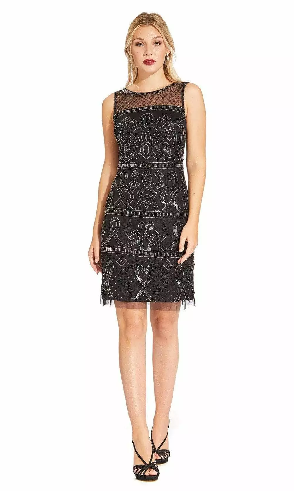 Adrianna Papell - AP1E203952 Beaded Illusion Sheath Cocktail Dress 1 Adrianna Papell - AP1E203952 Beaded Illusion Sheath Cocktail Dress