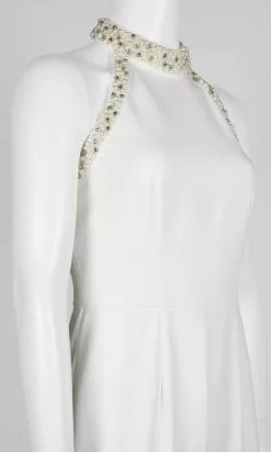 Adrianna Papell - AP1E204372 Pearl Beaded High Halter Jumpsuit -Deals Adrianna Papell Store adrianna papell ap1e204372 pearl beaded high halter jumpsuit evening dresses 14846414618707