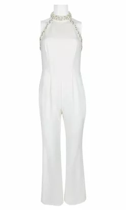 Adrianna Papell - AP1E204372 Pearl Beaded High Halter Jumpsuit -Deals Adrianna Papell Store adrianna papell ap1e204372 pearl beaded high halter jumpsuit evening dresses 2 ivory 14846414553171