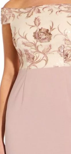 Adrianna Papell - AP1E205308 Embroidered Off-Shoulder Trumpet Dress -Deals Adrianna Papell Store adrianna papell ap1e205308 embroidered off shoulder trumpet dress mother of the bride dresses 12165128519763