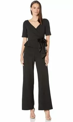 Adrianna Papell - AP1E205587 Short Sleeve V Neck Jumpsuit