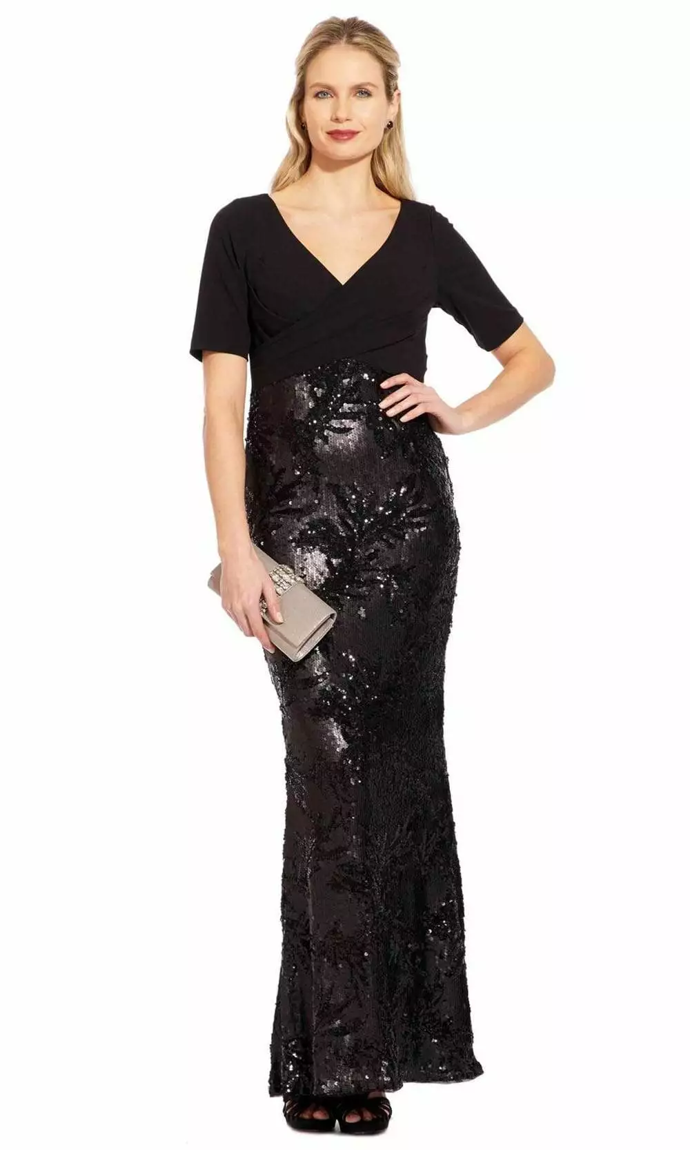 Adrianna Papell - AP1E205644 Crisscross V-Neck Sequined Crepe Dress 3 Adrianna Papell - AP1E205644 Crisscross V-Neck Sequined Crepe Dress - Image 3