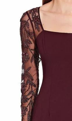 Adrianna Papell - AP1E206039 Beaded Long Sleeve Square Neck Long Dress -Deals Adrianna Papell Store adrianna papell ap1e206039 beaded long sleeve square neck long dress evening dresses 28119810342995