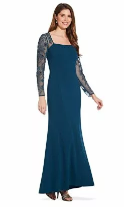 Adrianna Papell - AP1E206039 Beaded Long Sleeve Square Neck Long Dress -Deals Adrianna Papell Store adrianna papell ap1e206039 beaded long sleeve square neck long dress evening dresses 28119812702291