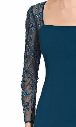 Adrianna Papell - AP1E206039 Beaded Long Sleeve Square Neck Long Dress -Deals Adrianna Papell Store adrianna papell ap1e206039 beaded long sleeve square neck long dress evening dresses 28120024973395
