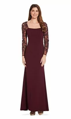 Adrianna Papell - AP1E206039 Beaded Long Sleeve Square Neck Long Dress -Deals Adrianna Papell Store adrianna papell ap1e206039 beaded long sleeve square neck long dress evening dresses 28812510494803