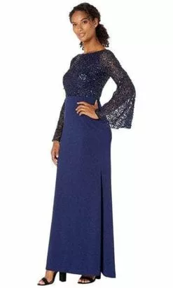 Adrianna Papell AP1E206072 P - Long Bell Sleeve V-Neck Evening Dress -Deals Adrianna Papell Store adrianna papell ap1e206072 p long bell sleeve v neck evening dress mother of the bride dresses 30104132681811