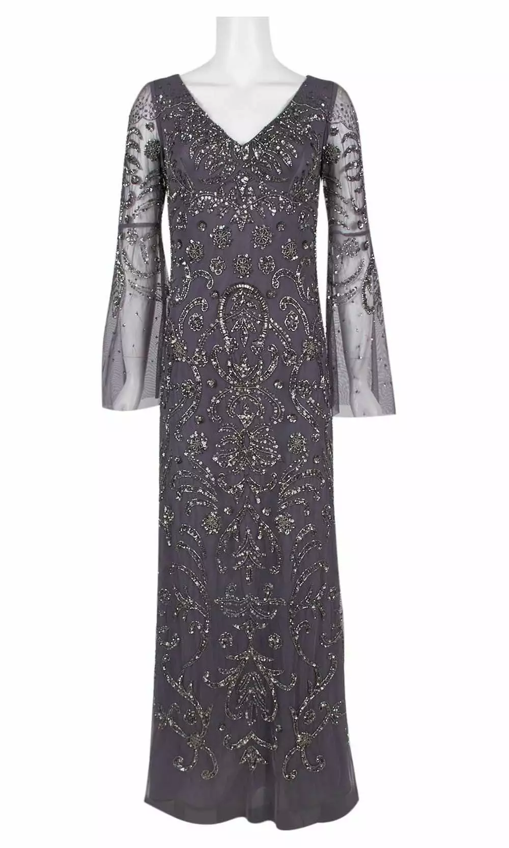 Adrianna Papell - AP1E206204 Embellished V Neck Long Sheath Dress 4 Adrianna Papell - AP1E206204 Embellished V Neck Long Sheath Dress - Image 4