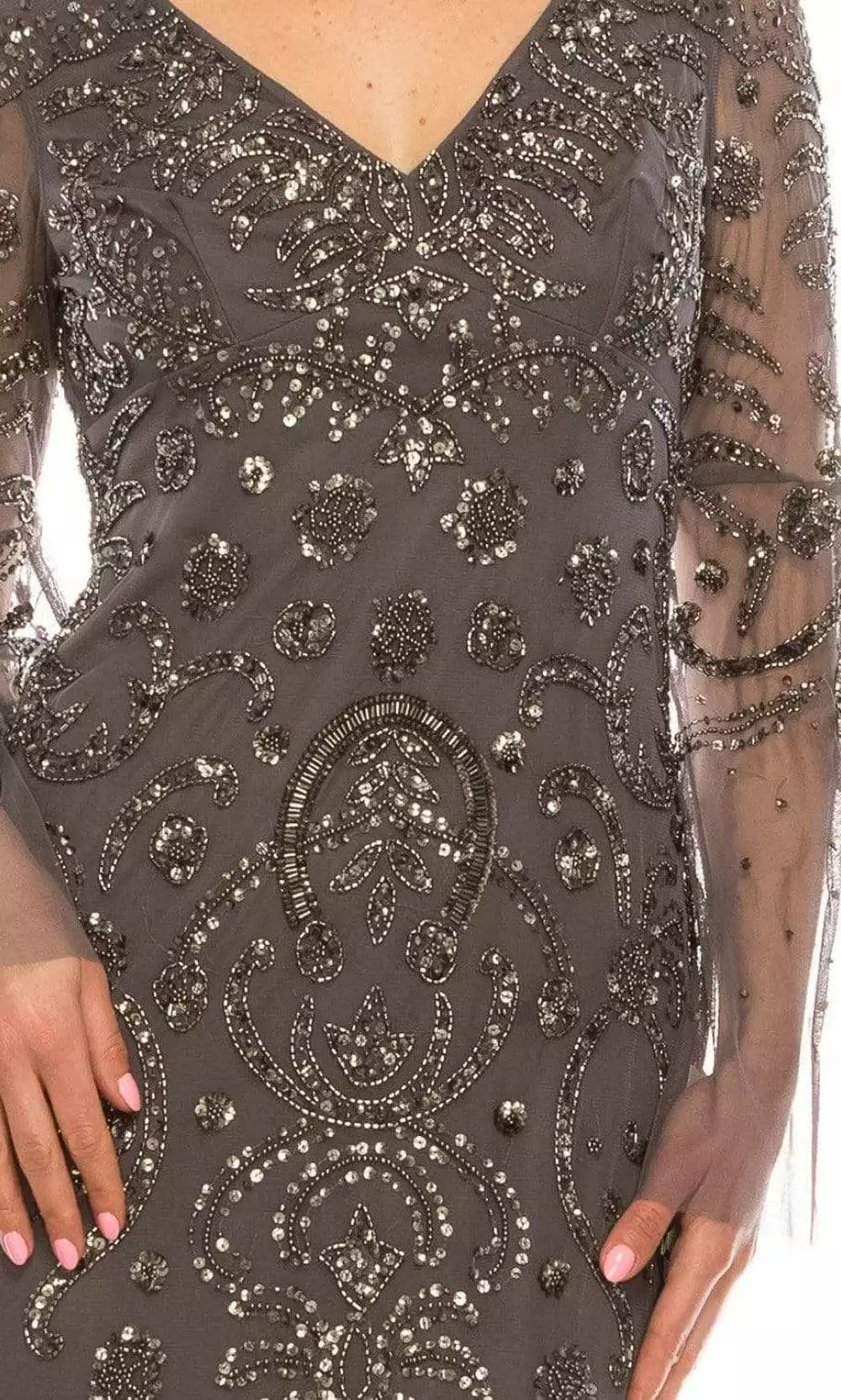 Adrianna Papell - AP1E206204 V Neck Embellished Evening Gown 3 Adrianna Papell - AP1E206204 V Neck Embellished Evening Gown - Image 3