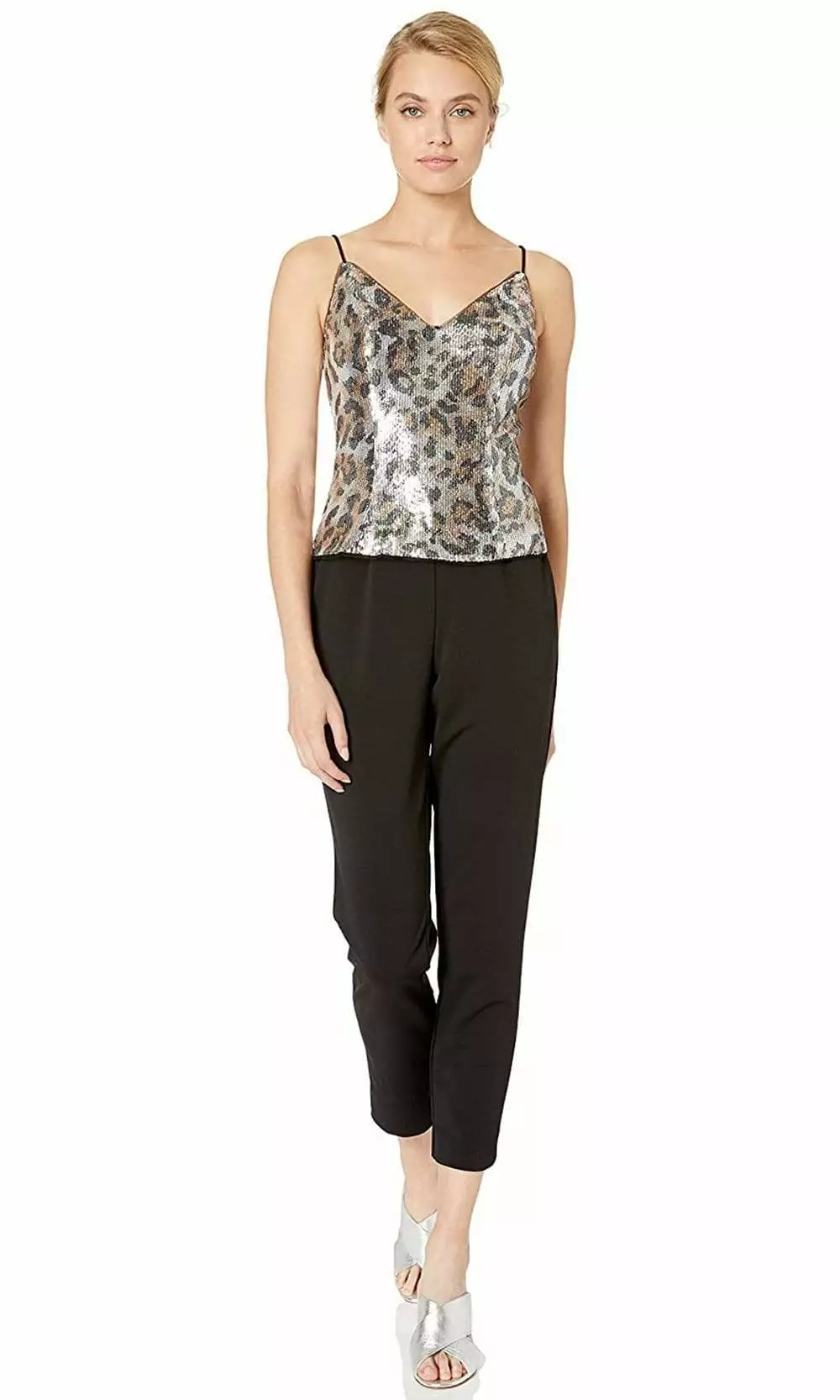 Adrianna Papell - AP1E206282 Sequined Animal Print Top Jumpsuit 1 Adrianna Papell - AP1E206282 Sequined Animal Print Top Jumpsuit