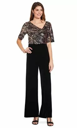 Adrianna Papell - AP1E206295 Split Sleeve Sequined Bodice Jumpsuit -Deals Adrianna Papell Store adrianna papell ap1e206295 split sleeve sequined bodice jumpsuit evening dresses 14849580269651