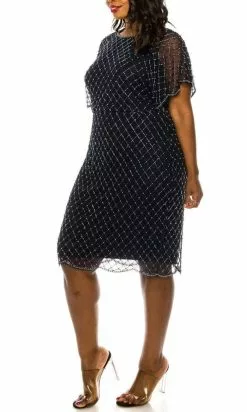 Adrianna Papell - AP1E206467W Beaded Jewel Short Sleeves Dress -Deals Adrianna Papell Store adrianna papell ap1e206467w beaded jewel short sleeves dress cocktail dresses 15594921427027