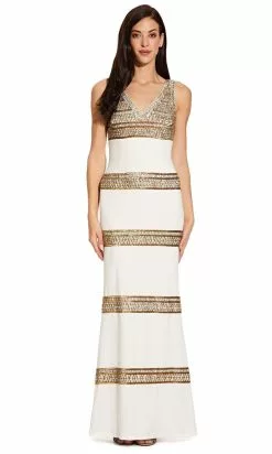 Adrianna Papell - AP1E206786 Embellished V-Neck Sheath Dress
