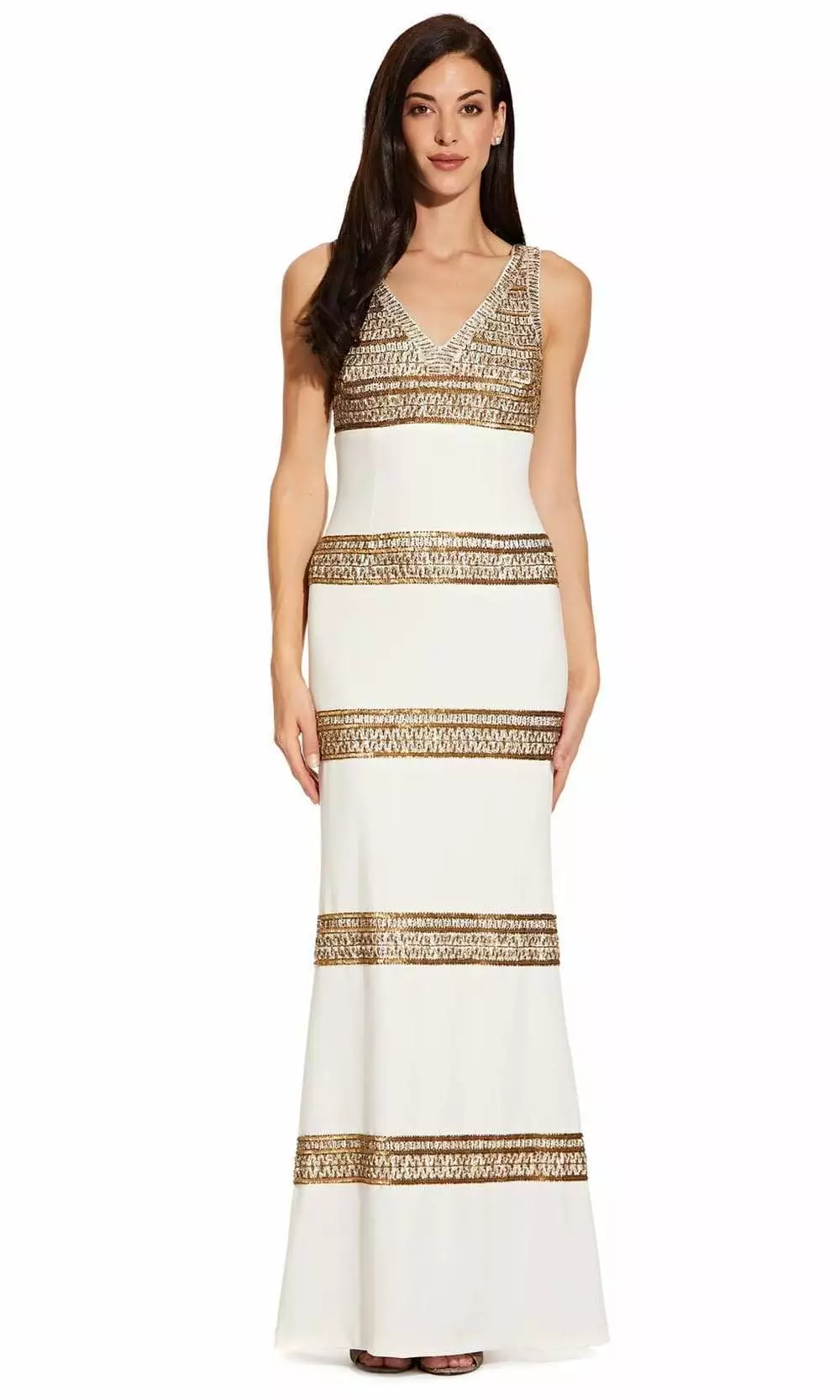 Adrianna Papell - AP1E206786 Embellished V-Neck Sheath Dress 1 Adrianna Papell - AP1E206786 Embellished V-Neck Sheath Dress