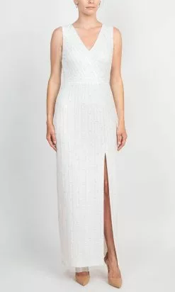 Adrianna Papell AP1E208752 - Beaded Sheath Evening Dress With Slit