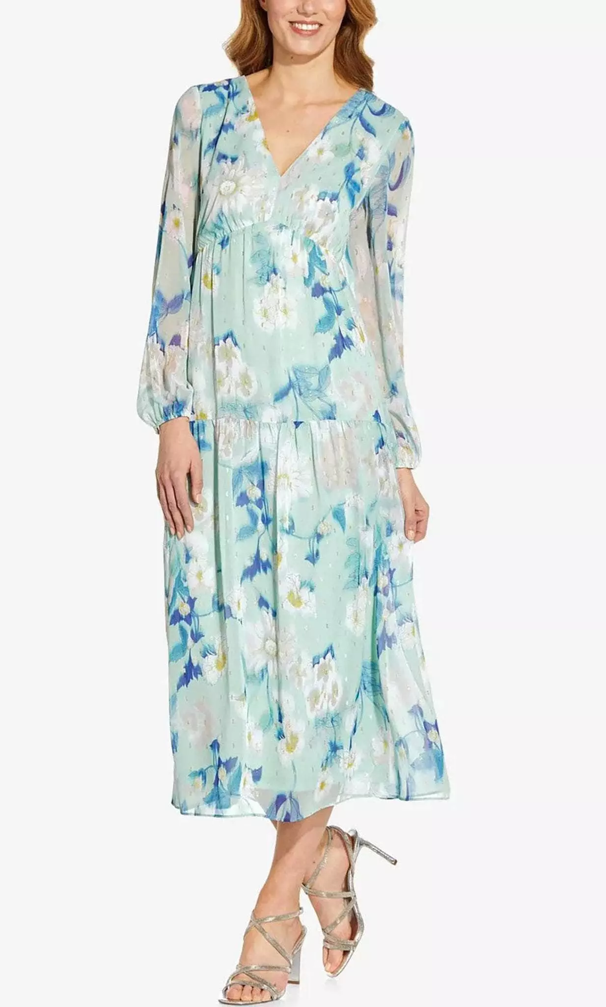 Adrianna Papell AP1E209021 - Tea Length Floral Bishop Dress 1 Adrianna Papell AP1E209021 - Tea Length Floral Bishop Dress