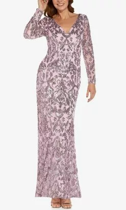 Adrianna Papell AP1E209103 - V Neck Sequined Evening Gown -Deals Adrianna Papell Store adrianna papell ap1e209103 v neck sequined evening gown mother of the bride dresses 31711477497939