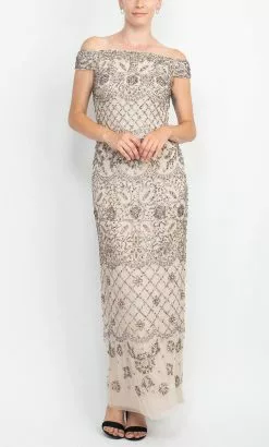 Adrianna Papell AP1E209324 - Bedazzled Off Shoulder Long Gown -Deals Adrianna Papell Store adrianna papell ap1e209324 bedazzled off shoulder long gown evening dresses 31711686459475