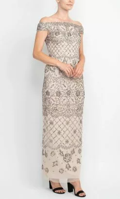 Adrianna Papell AP1E209324 - Bedazzled Off Shoulder Long Gown -Deals Adrianna Papell Store adrianna papell ap1e209324 bedazzled off shoulder long gown evening dresses 31711686623315