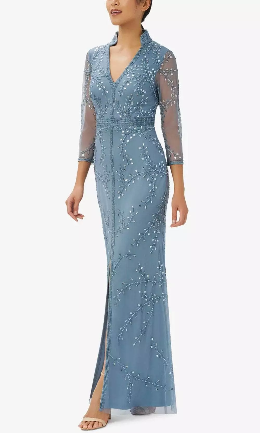 Adrianna Papell AP1E209946 P - Beaded Quarter Sleeve Evening Gown 1 Adrianna Papell AP1E209946 P - Beaded Quarter Sleeve Evening Gown