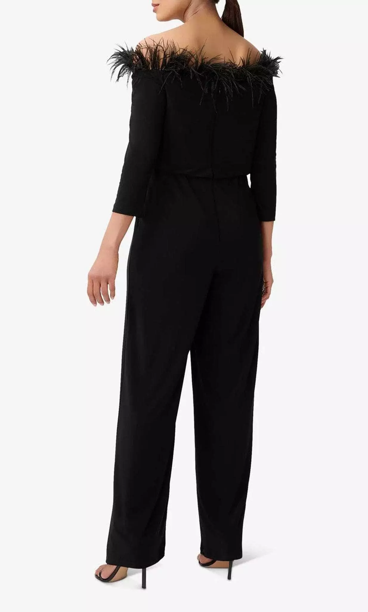 Adrianna Papell AP1E210212 - Feather Trimmed Jumpsuit 1 Adrianna Papell AP1E210212 - Feather Trimmed Jumpsuit