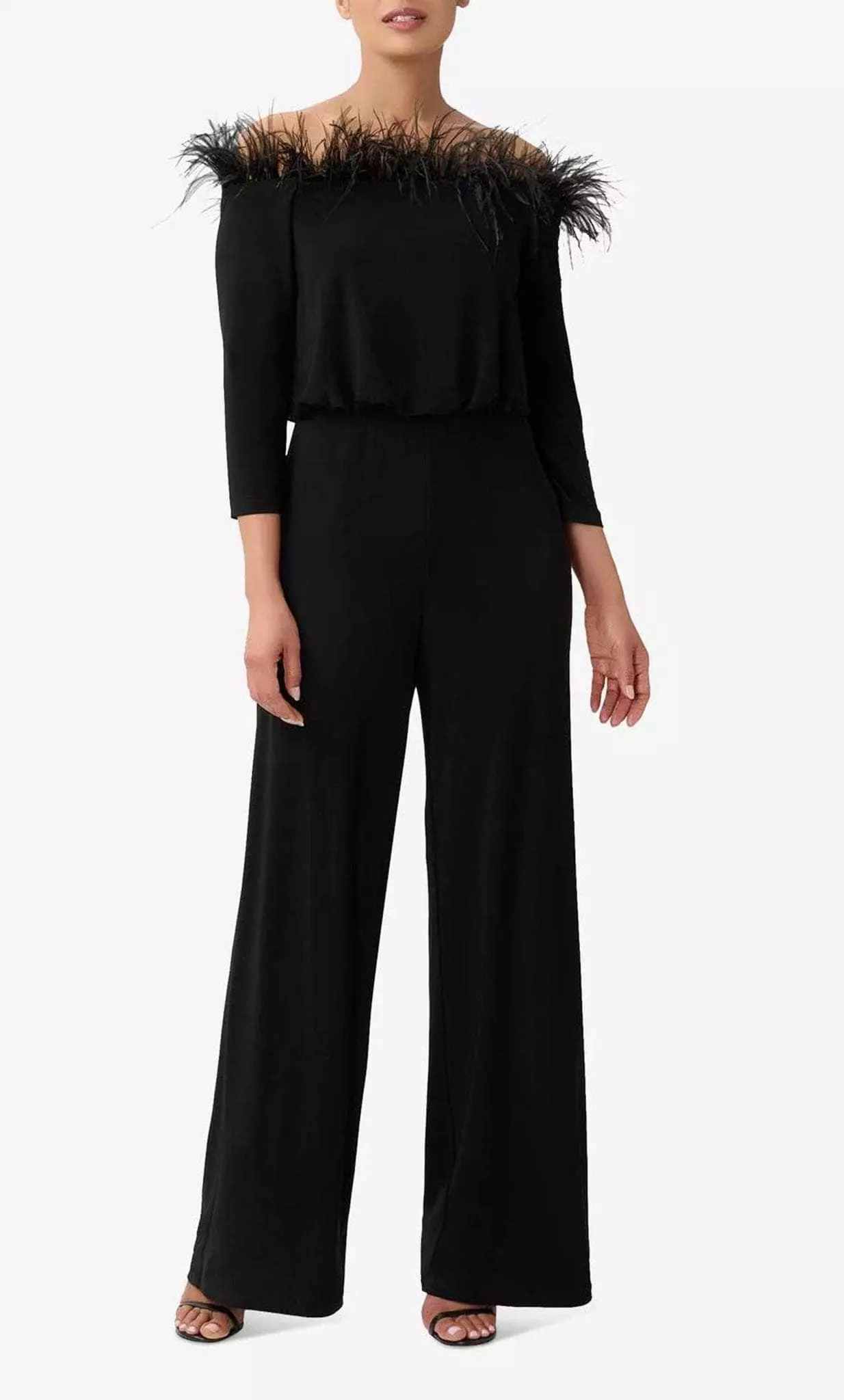 Adrianna Papell AP1E210212 - Feather Trimmed Jumpsuit 3 Adrianna Papell AP1E210212 - Feather Trimmed Jumpsuit - Image 3
