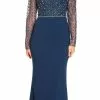 Adrianna Papell - Embellished V-Neck Evening Dress AP1E203730 - 1 Pc Deep Blue In Size 4 Available