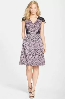 Adrianna Papell - Lace Cap Sleeve Dress 15238790