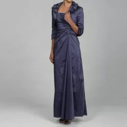 Adrianna Papell - Long Satin Dress With Ruffle Neck Bolero 81848880