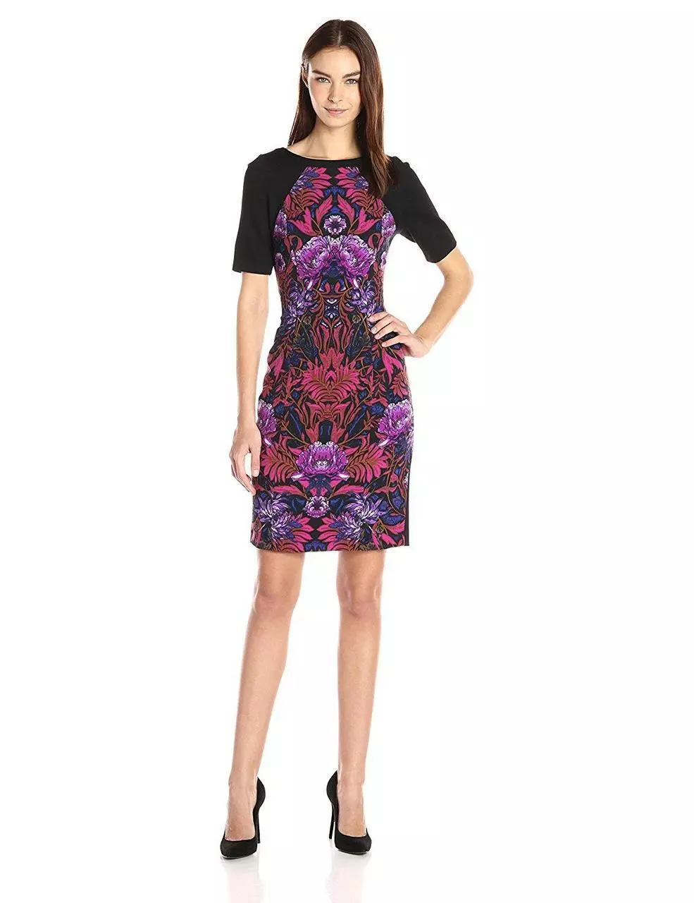 Adrianna Papell - Print Colorblock Short Sheath Dress AP1D100057 1 Adrianna Papell - Print Colorblock Short Sheath Dress AP1D100057