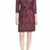 Adrianna Papell - Quarter Length Sleeves Lace Short Dress 41910400