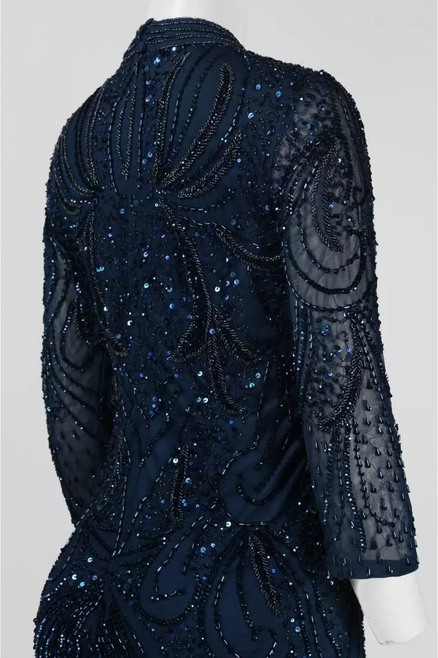 Adrianna Papell - Quarter Length Sleeves Long Dress AP1E200282 3 Adrianna Papell - Quarter Length Sleeves Long Dress AP1E200282 - Image 3