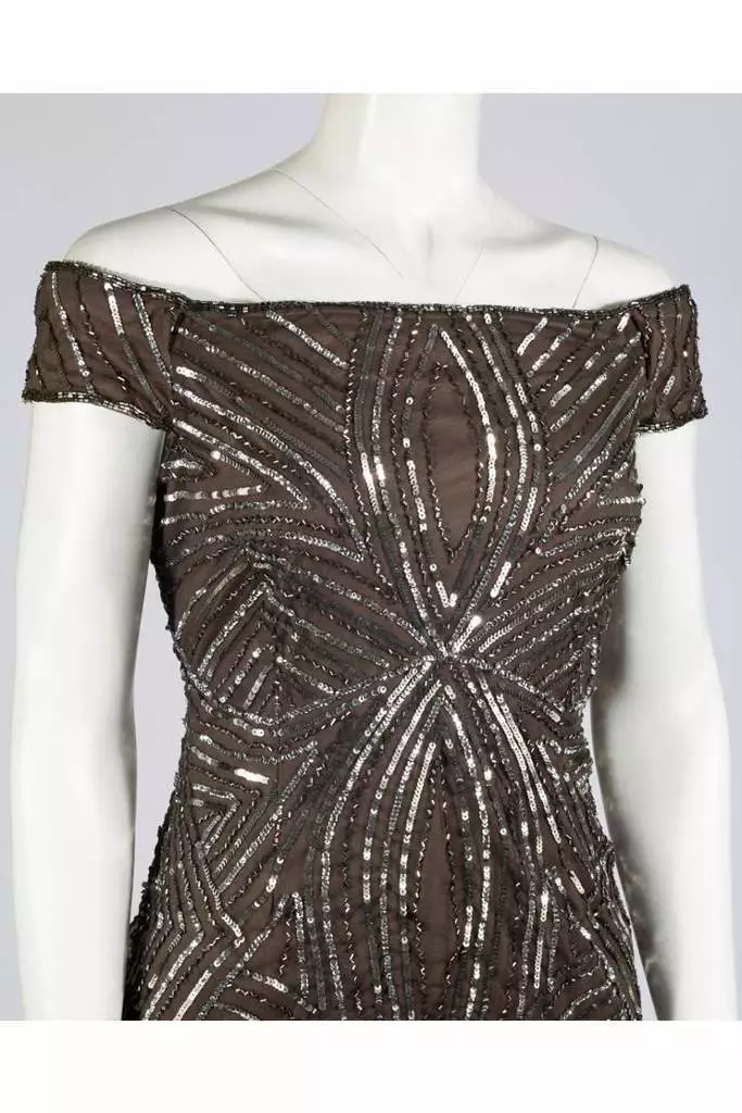 Adrianna Papell - Sequined Off-Shoulder Sheath Dress AP1E201100 - 1 Pc Lead In Size 12 Available 6 Adrianna Papell - Sequined Off-Shoulder Sheath Dress AP1E201100 - 1 Pc Lead In Size 12 Available - Image 6