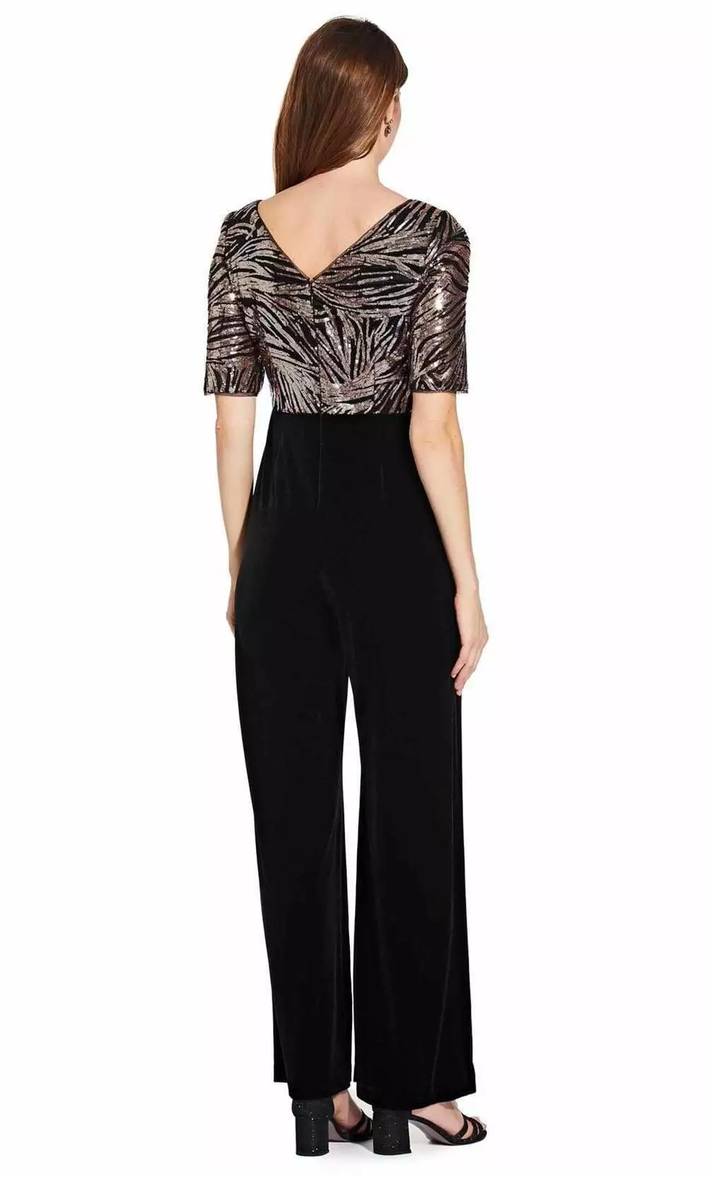 Adrianna Papell - Sequined V Neck Jumpsuit AP1E206295 - 1 Pc Black Rosegold In Size 2 Available 2 Adrianna Papell - Sequined V Neck Jumpsuit AP1E206295 - 1 Pc Black Rosegold In Size 2 Available - Image 2