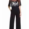 Adrianna Papell - Sheer Overlay Embroidered Jumpsuit AP1E205755 - 1 Pc Black Ivory In Size 20 Available
