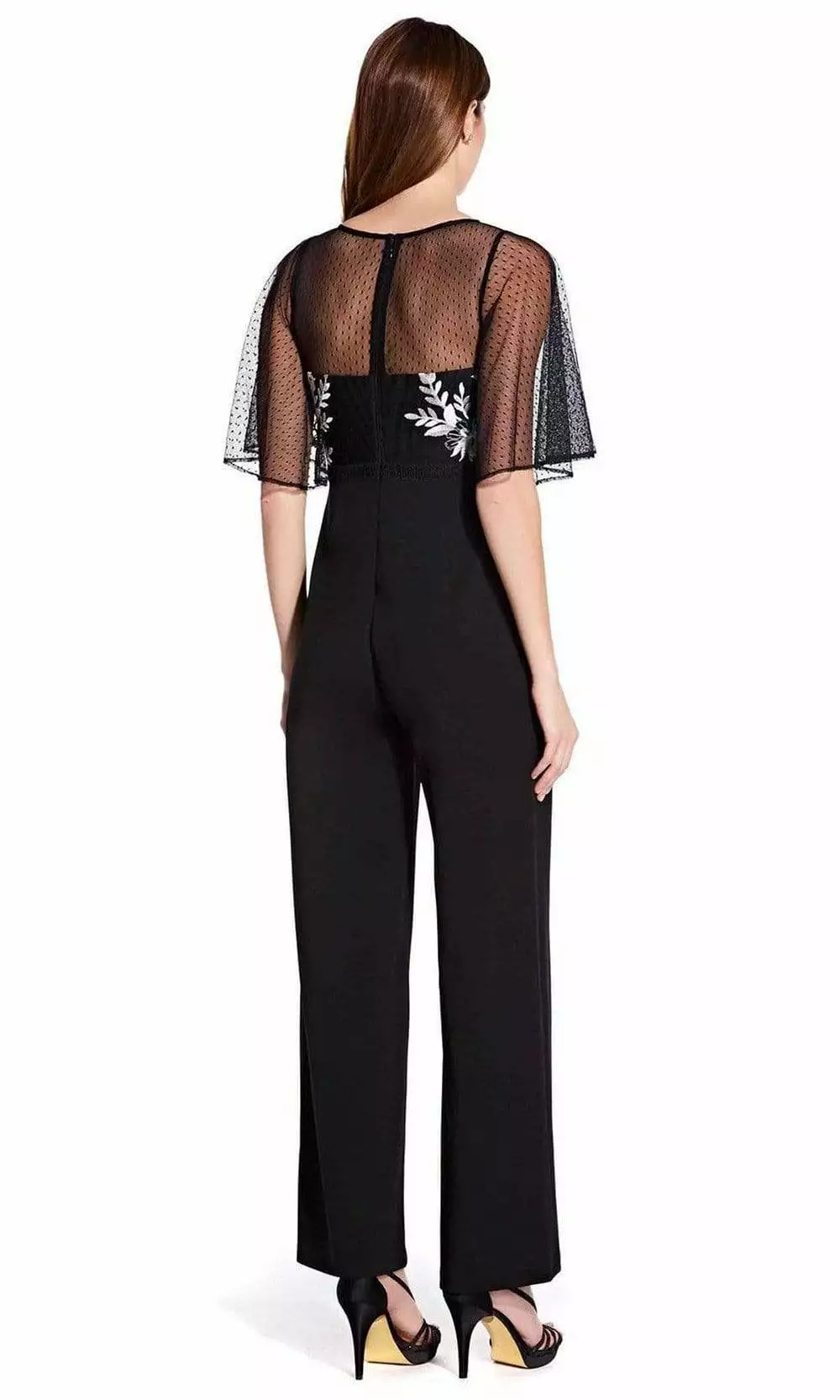 Adrianna Papell - Sheer Overlay Embroidered Jumpsuit AP1E205755 - 1 Pc Black Ivory In Size 20 Available 2 Adrianna Papell - Sheer Overlay Embroidered Jumpsuit AP1E205755 - 1 Pc Black Ivory In Size 20 Available - Image 2