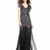 Adrianna Papell - V-Neckline Sequined Mesh Long Dress 62868950