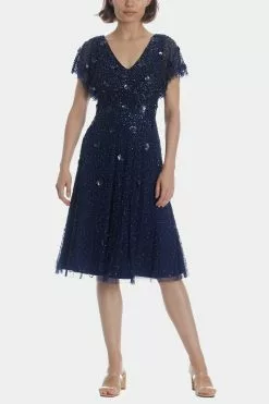 Adrianna Papell Beaded Flutter Dress