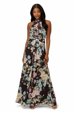 Adrianna Papell Chiffon Printed Halter Gown