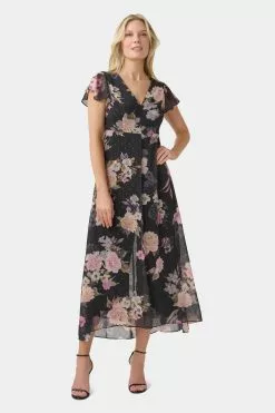 Adrianna Papell Metallic Chiffon Jumpsuit