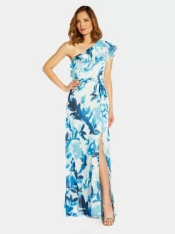 Adrianna Papell Printed Metallic Clip Dot Gown