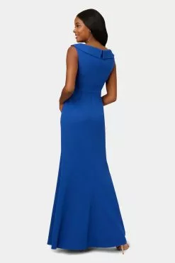 Adrianna Papell Crepe Draped Collared Gown