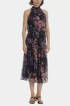 Adrianna Papell Floral Chiffon Halter Dress