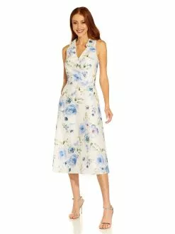 Adrianna Papell Collared Printed Lace Cocktail Dress